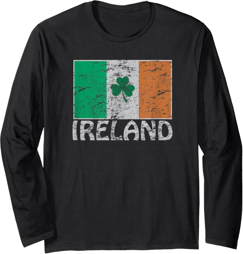 Distressed Ireland Flag Shamrock Cool Irish Flags Long Sleeve T-Shirt Large