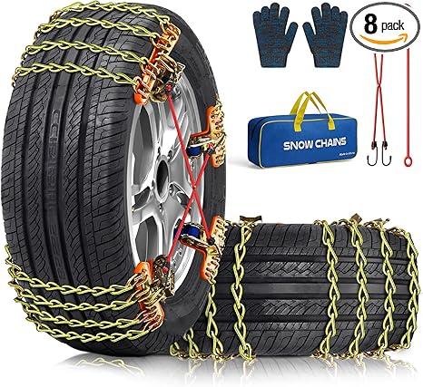 Snow Tire Chains for Car SUV Pickup Trucks, Universal Car Snow Chains, Snow Traction for Tires, Fit for Tire Width 195 205 215 220 225 235 240 245 255 265