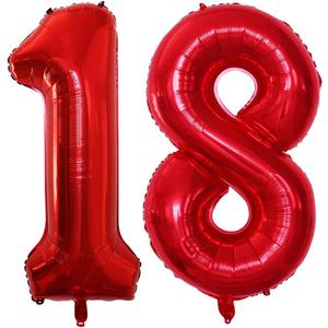 GOER Number 18 Balloons for 18th Birthday Sweet 18 Party Decorations,42 Inch Jumbo Foil Helium 81 Balloons for 81st Birthday Party Decoration (Red) (18/81)