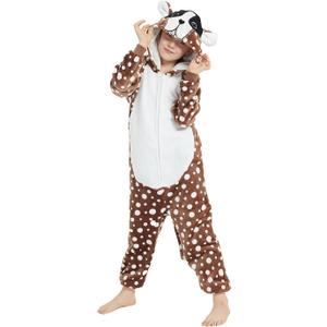 Dog Costume for Kids Onesie Plush Animal Dalmatian Girls One Piece Pajamas Halloween Christmas Cosplay Teen Sleepwear, Size 140