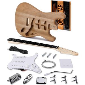 Fesley DIY Electric Guitar Kit with Mahogany Body/Maple Neck,6 Strings Electric Guitars,DIY Guitar Kit with Purpleheart Fretboard,SSS Pickups,ST Style Beginner Guitars, Build Your Own Guitar Kit,  ST-Natural