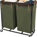 StorageWorks 390L Extra Large Lanudry Hamper with Wheels, 2 Sections Laundry Basket with Wheels, Clothes Sorter Cart with Divider for Hotel, Home, Green, 37.75"L x 17"W x 37.5"H
