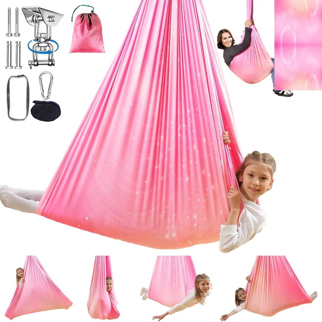 Sensory Swing for Kids Indoor & Outdoor Double Layer Therapy Cuddle Hammock Chair with 360 Swivel Hanger Kit Adjustable Child and Adult Aspergers Autism ADHD (Pink) (WUBOTIYU010)