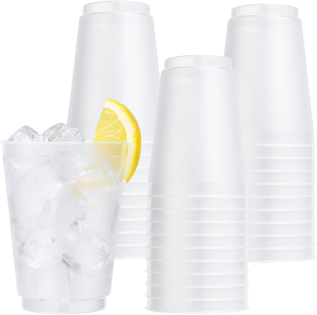 LemonRoad 25 Pcs Frosted Plastic Cups Bulk Blank Clear Disposable Drink Tumblers for Wedding Stadium Painting Marketing Events Home Birthday Party Supplies(16oz)