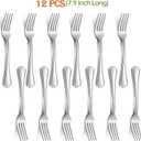 Dinner Forks Set of 12, E-far 7.9 Inch Stainless Steel Forks for Home, Kitchen or Restaurant, Non-toxic & Mirror Polished, Scalloped Edge & Dishwasher Safe