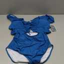 Eomenie One Piece Swimsuit for Women Tummy Control Ruffle Bathing Suit V Neck Ruched Swim Suit Slimming Cutout Swimwear (Medium, Peacock Blue)