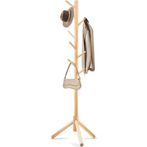 Coat Rack, Freestanding Coat Rack with 8 Hooks and 3 Adjustable Size Tree Coat Racks for Bedroom, Hallway, Entrance, Office, for Hats, Coats, Scarves, Handbags (1 PC, Natural)