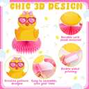Teling 12 Pcs Duck Birthday Decorations Pink Rubber Duck Themed Honeycomb One Lucky Party Centerpieces Decorations for Table Girl Birthday Party Baby Shower Photo Booth Props Supplies