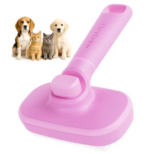 Hertzko Self Cleaning Slicker Brush for Cats & Dogs  Grooming Tool for Shedding Long & Short Hair  Retractable Bristles  Easy-Clean Cat & Dog Deshedding Brush  Painless Detangling - Pink