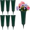 Memorial Floral Vases, Cemetery Vase, Headstones Flower Holder, Grave Cone Vase, Flower Pots for Outdoor Plants, Decorative Plastic Containers (Set of 6, Green)