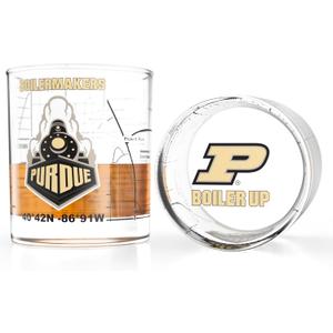 Greenline Goods  University of Purdue Boilermakers College Whiskey Glasses (Set of 2), 10 oz  Full-Color Logo + Campus Map