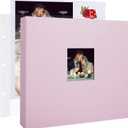 12x12 Inch Large 3 Ring DIY Scrapbook Photo Album Journal with 30 Plastic Sleeves 60 Pages and Fabric Cover for Baby Travel Wedding Couple Anniversary kids Adventure (Pink Cover/White Pages)