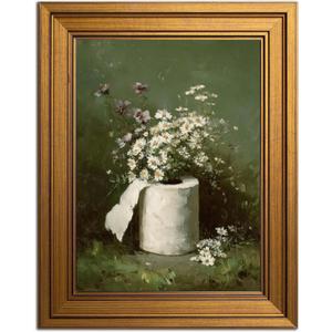 Framed Green Funny Bathroom Toilet Paper Canvas Wall Art 16X24 Inch