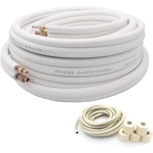 50 Ft Air Conditioning Copper Tubing Pipe Extension, 1/4" 1/2" 3/8" PE Thickened for Mini Split AC and Heating Equipment Insulated Coil Line HVAC Refrigerant with Nuts (1/4" & 3/8"* 3/8" PE with nuts)