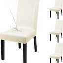 Dining Chair Covers, Solid Pu Leather Waterproof and Oilproof Stretch Dining Chair Protector Cover Slipcover (Beige, 4 Pack)
