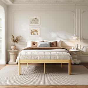 ZIYOO 18 Inch Queen Size Bamboo Platform Bed Frame, Modern Minimalist Design, Heavy Duty Support, Easy Assembly, No Box Spring Needed, Natural Finish