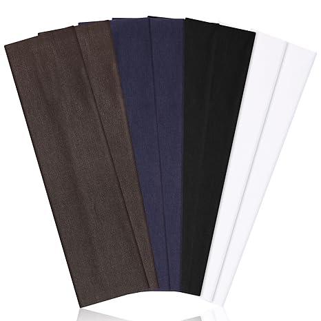 Ztomine Headbands for Women, 8pcs Stretchy Non Slip Soft Cotton Cloth Hair Bands for Sports, Workout, Yoga and Running (Navy Blue, Black, White, Gray)