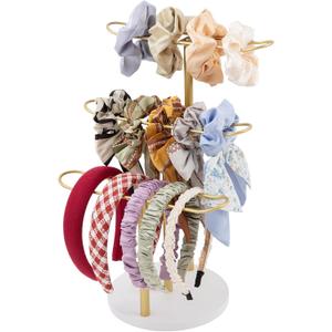MoyRetty 3-Tier Headband Holder Organizer, Jewelry Metal Hair Hoop Display Stand Headband Organizer Storage Hair Ropes Accessories Bracelets Bangles Bedroom College Dorm Decor-Gold
