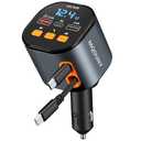 Retractable Car Charger,5 in 1 Fast Car Phone Charger 90W,Bluetooth 5.3 FM Transmitter Adapter,Handsfree Call,2 Retractable USB-C Cables and USB Cars Chargers for iPhone 16/15/14/13/12/11,Galaxy,Pixel