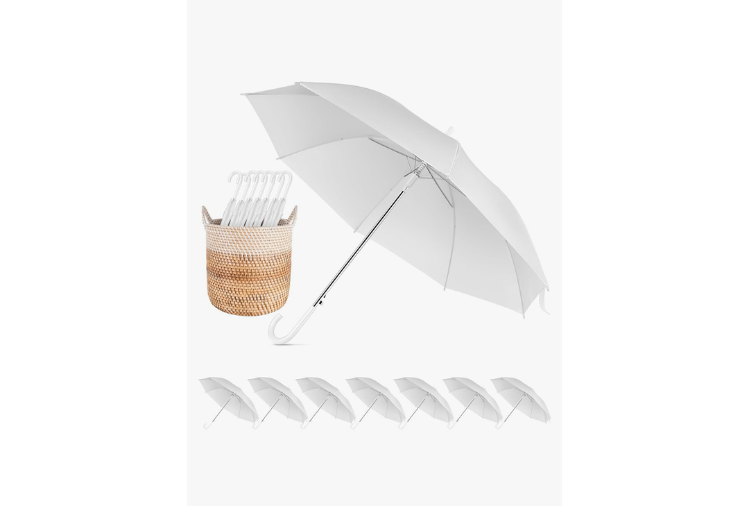 8 Pack Wedding Umbrella Bulk, Windproof Large Rain Umbrella, Strong Fiberglass Frame, Auto Open Wedding Umbrellas for Guests Bride Groom Photography Friend Gift