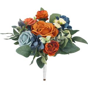 Rinlong 1Pc Fall Wedding Bouquets for Bridesmaids Bride Terracotta Navy Blue Artificial Bridesmaid Bridal Bouquet for Wedding Prom Burnt Orange Navy Blue (one)