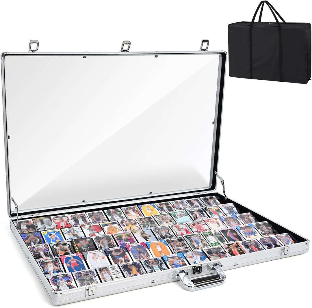 Card Show Display Case with Carry Bag34"x22" Card Vendor Display case Large Aluminum Locking Tabletop Showcase for Trading, Sports Cards, for TCG Cards & Collectibles Exhibitions, Silver
