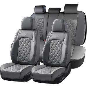 Coverado Leather Seat Covers, Car Seat Covers Full Set, Waterproof Faux Leather Seat Cover, Car Seat Protectors 5 Seats, Automotive Seat Covers Universal Fit for Most Cars SUV Trucks, Gray