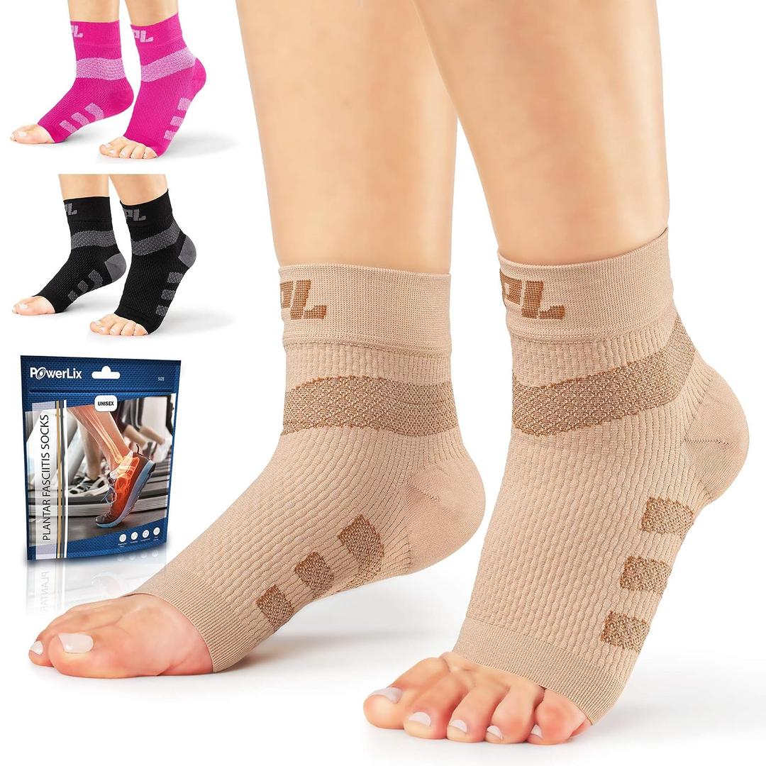 Powerlix Plantar fasciitis socks for Neuropathy (Pair) for Women & Men, Ankle Brace Support, Toeless Compression Socks & Foot Sleeve for Arch & Heel Pain Relief - Treatment & Everyday Use, M