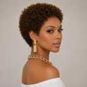 70s Afro Kinky-Curly Pixie Cut Wig Human Hair for Women Short Ombre Brown Afro Kinky Bulk Wig Bomb Fluffy Puff Bouncy Curl 10 Inches 180% Density (Mixed Brown)