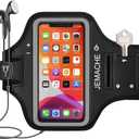 iPhone 16 15 Pro Armband, JEMACHE Gym Workouts Running Arm Band for iPhone 16/15/14/13/12 Pro (Black)