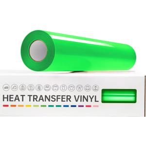 VinylRus Heat Transfer Vinyl-12 x 20ft Neon Green Iron on Vinyl Roll for Shirts, Fluorescent Green HTV Vinyl for Silhouette Cameo,Easy to Cut & Weed