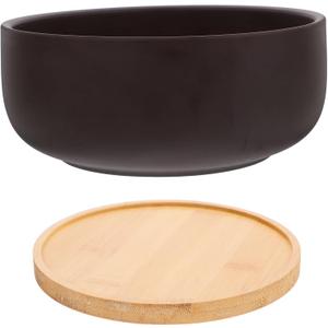 UPKOCH Ceramic Succulent Plant Pots Large Round Planter Bowl with Drainage and Wood Tray for Plants
