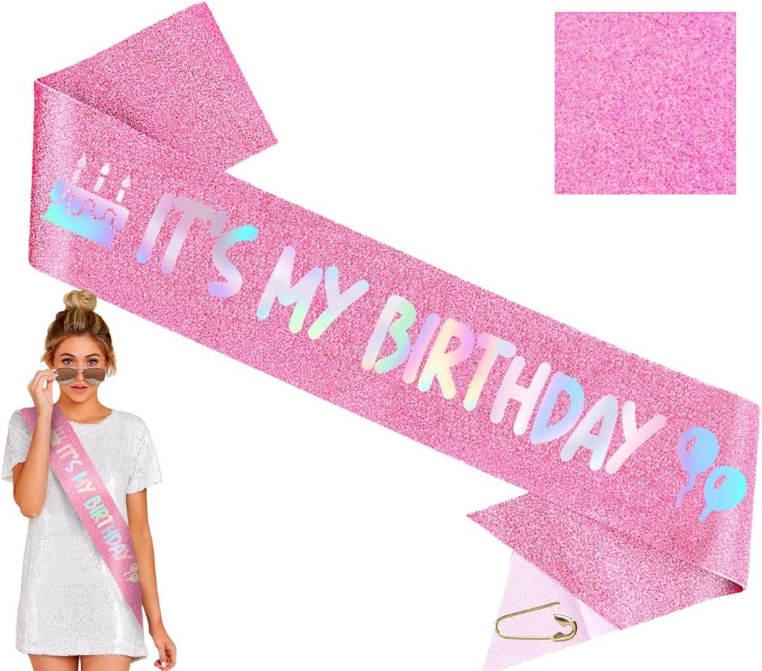 Birthday Sash "It's My Birthday" Sash - Birthday Decorations for Women, Birthday Girl, Birthday Accessories - Birthday Decorations, Its My Birthday Sash for Women Girls (Pink)