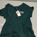 Cable & Gauge Women's Embroidered Henley Top - Cap Sleeve Split Neck, Soft Stretchy Jersey Fabric, Casual (DarkEverGreen) Size S