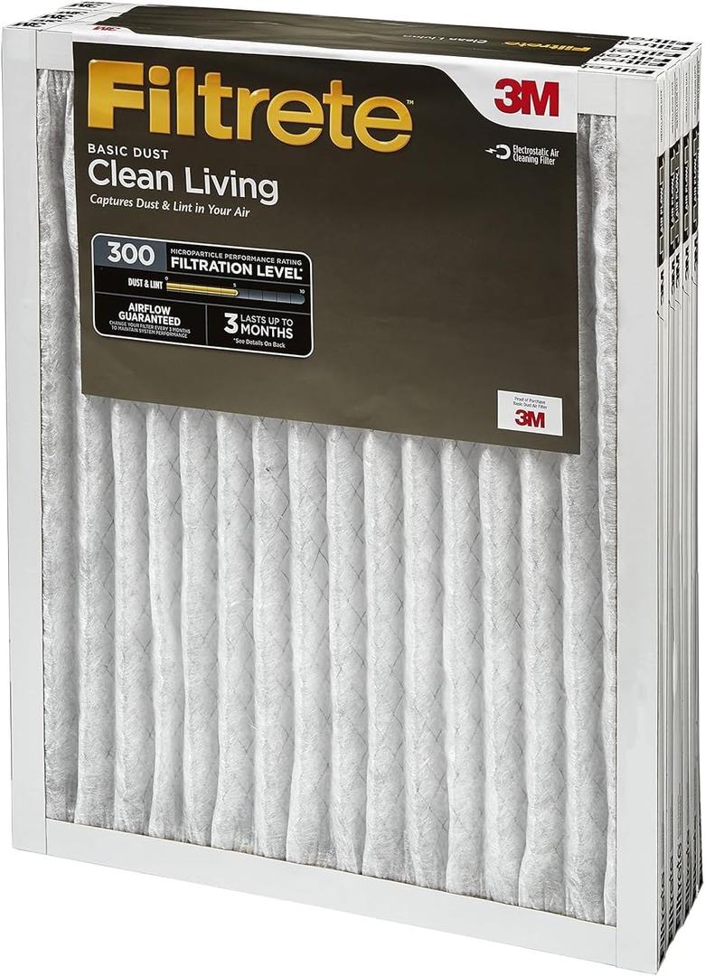 Filtrete 301-4 16x25 x 1 In. Basic Dust & Lint Pleated Furnace Air Filter, Gray, MPR 300, 3 Months - Quantity 44