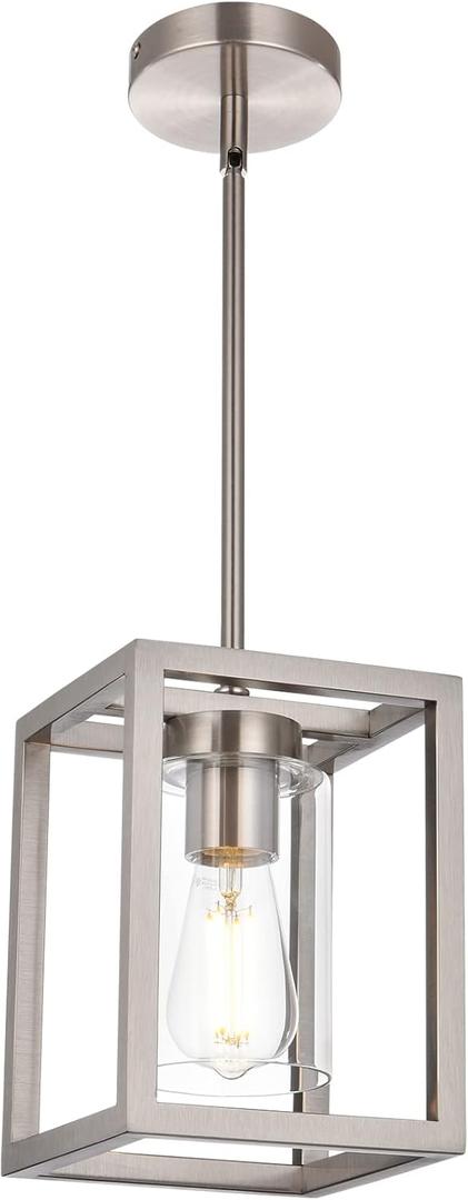 VINLUZ One Light Chandeliers Fixture Brushed Nickel Modern Pendant Kitchen Lighting with Clear Glass Shade Dining Room Lighting Fixtures Hanging Contemporary Lamp Semi Flush Mount Ceiling Lights