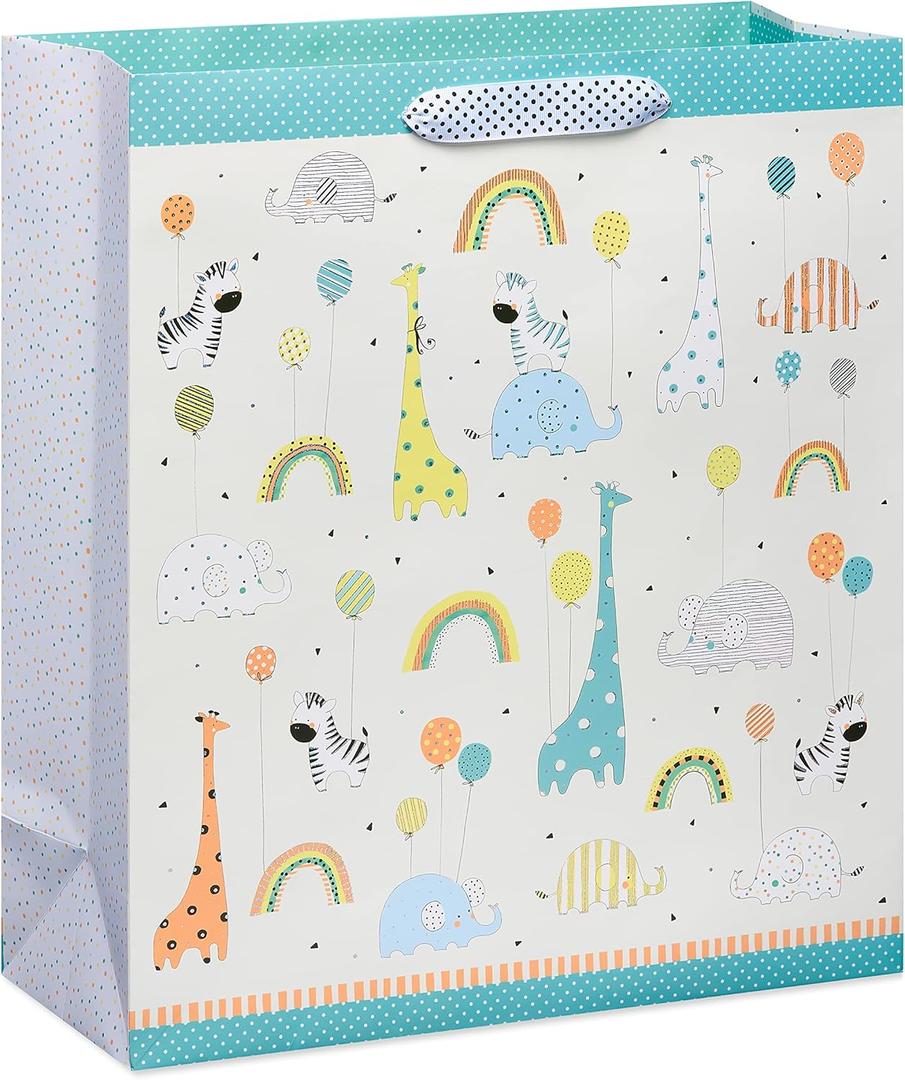 Papyrus 18" Jumbo Gift Bag - Designed by House of Turnowsky (Zoo Animals with Balloons) for Baby Showers, Baby Sprinkles, New Baby, Baptisms, Christenings and All Baby Occasions (1 Bag)