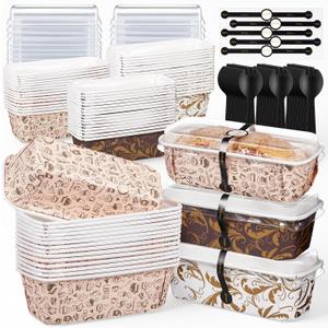 60 Pcs Paper Loaf Pan Disposable Paper Baking Pan with Lids for Cake Bread Oven Loaf Bakery Holiday Wedding Halloween Christmas Thanksgiving Gifts 6.3 x 2.1 x 2.1 Inches