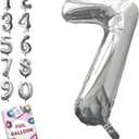 34 Inch Silver Number 7 Balloon Large Foil Mylar Helium Balloon for Birthday, Anniversary, Graduation, Party Decorations & Supplies