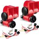 Tallew 2 Pack 12v 150db Loud Train Horn for Car Electric Air Horn for Truck 150 Db with Relay Harness for Vehicles Motorcycle Boat Truck Car Cart Boat(Red)