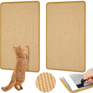 Carpet Cat Scratching Mat Sisal, 2 Packs Sisal Fabric Large 23.6" x 15.7" Cat Scratching Pad for Indoor Cats with Adhesive Hook Loop Tape, Cat Scratching Rug Wall Scratchers for Indoor Cats (Natural)