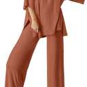 Ekouaer Lounge Sets for Women Short Sleeve Tops and Long Pants Soft Comfy Pajamas Set 2 Piece Outfits (Large, Camel)