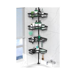 DAOYA Corner Shower Caddy Tension Pole - 4 Tier Stainless Steel Rustproof Shower Corner Caddy for Bathtub Bathroom Shower Organizer Shelves Adjustable Pole 25-114.2 Inch Black