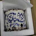 Honeydak Blue and White Porcelain Garlic Keeper with Lid 4.2" x 4" Ceramic Garlic Container for Counter Storage Countertop Holder Breathable Design for Chili Ginger Modern Farmhouse Home Kitchen Decor