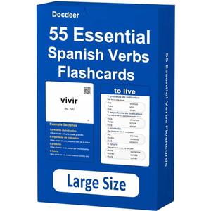 Spanish Verbs: 55 Spanish Essential Verbs Flash Cards Conjugated Through 4 Tenses Flashcards