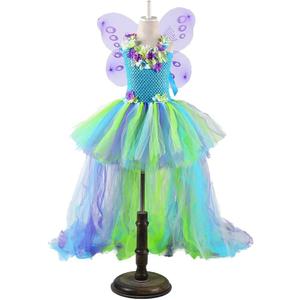 Tutu Dreams Long Train Fairy Princess Dress for Girls 1-8Y with Wings Set Birthday Party L