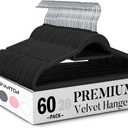 Smartor Black Velvet Hangers 60 Pack, Space Saving Clothes Hangers with Tie Bar, Non-Slip Felt Hanger with Shoulder Notches, Heavy Duty Suit Hanger for Coat, Shirt, Pants, Dress