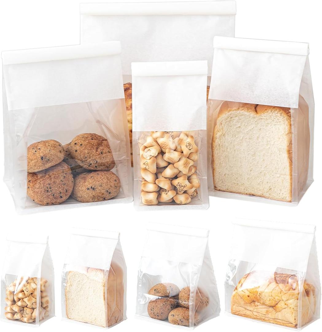 50 Pcs 3.9 Inch Bread Bags with Tin Tie, Mini Loaf Bags Made Of White Cotton Paper, Storage Packing Bag with Clear Window for Bakery, Cafe, Homemade Bread (X-Small)
