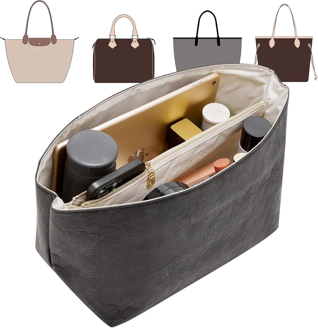 Doxo Long Champ Organizer Insert, Bag Organizer for Medium longchamp, G.oyard PM, Speedy 30, Neverfull MM and More, Light Waterproof DupontPaper le pliage Medium Organizer, 6 Pockets(Black, M) (M-9.8*5.5*6.7in)