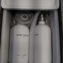 White Glass Soap and Lotion Dispenser Set by Brighter Barns - Bathroom Soap Dispenser Set Tray - Liquid Hand Soap Dispenser Pump - Modern Bathroom Accessories for Guest, Hotel, Spa, Restaurant (White) (Silver Sl)